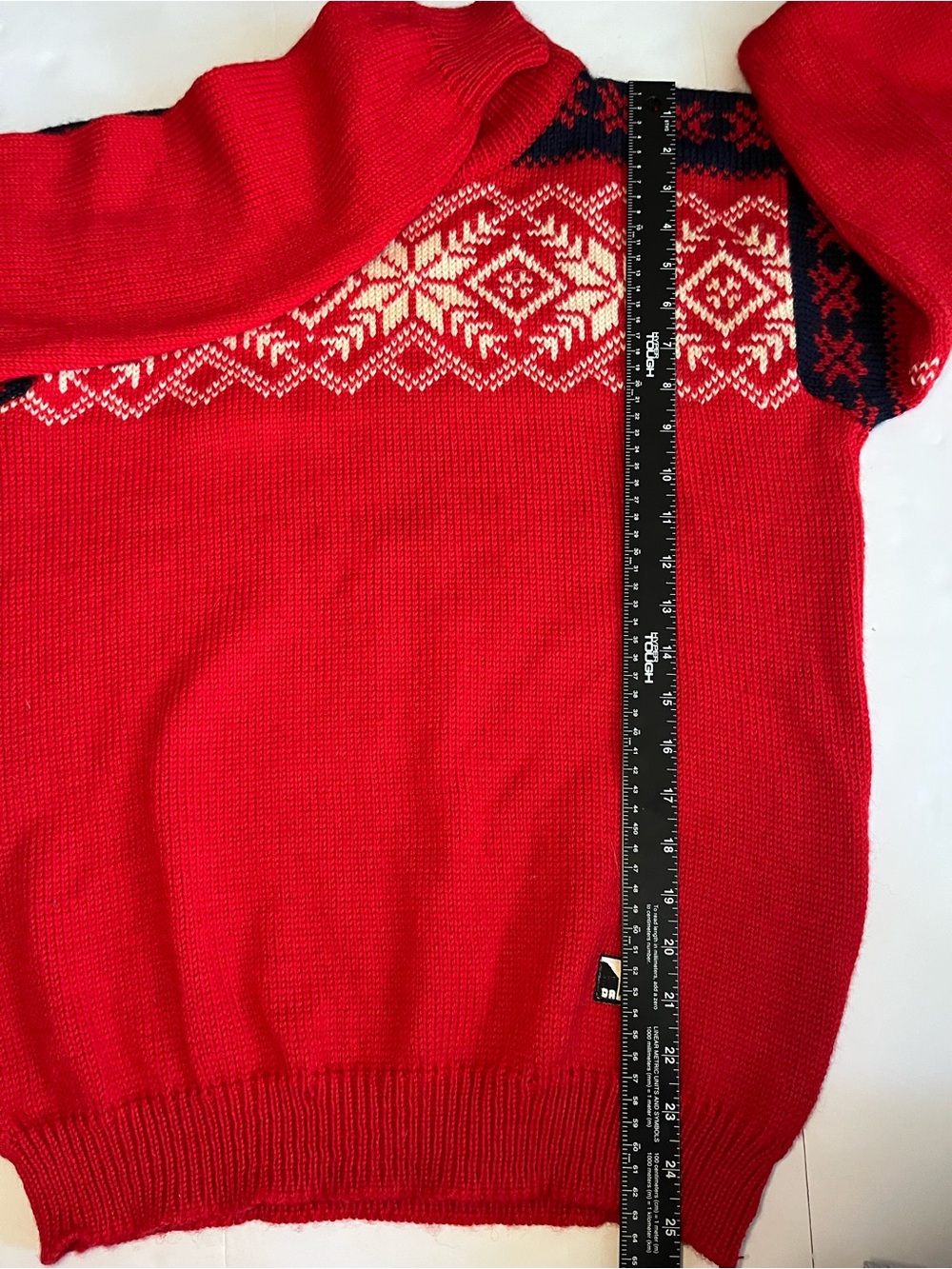 VTG Dale of Norway Pure Wool Nordic Ski Sweater Red Snowflake Mock Neck Mens 50 - Picture 6 of 7